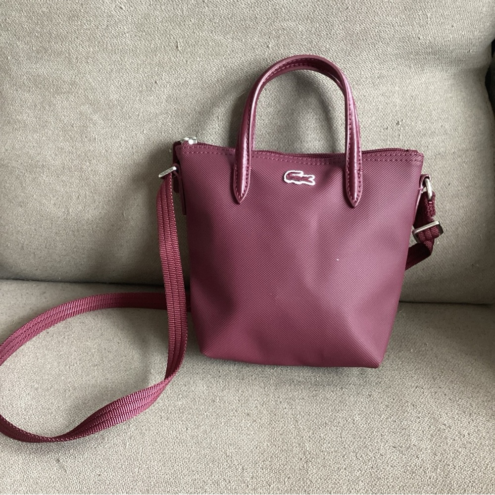 Plum Burgandy Lacoste Mini Crossbody Bag Purse For Women Girls Alligator